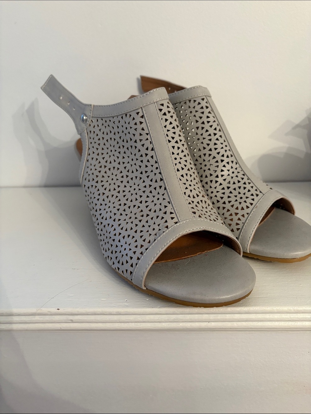 Women’s Grey Laser-Cut Open-Toe Slingback Sandals